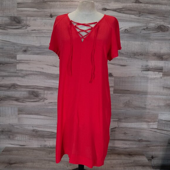 Madewell Cherry Red Dress Lace Up V-neck Flutter Sleeve - Picture 1 of 6